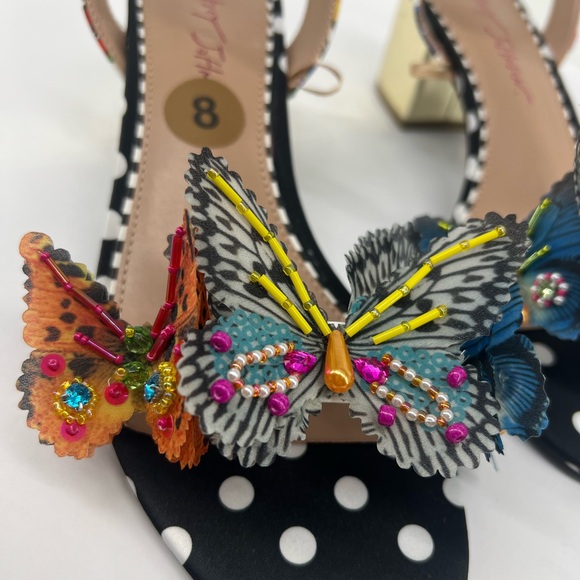 Betsey Johnson Black and Gold Heels with Floral and Butterfly Design - Picture 8 of 12